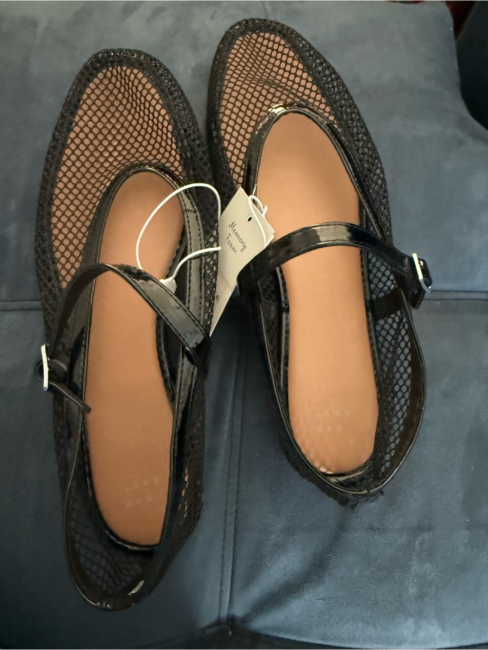 a new day Black Mesh Mary Jane Flats with Patent Strap and Buckle